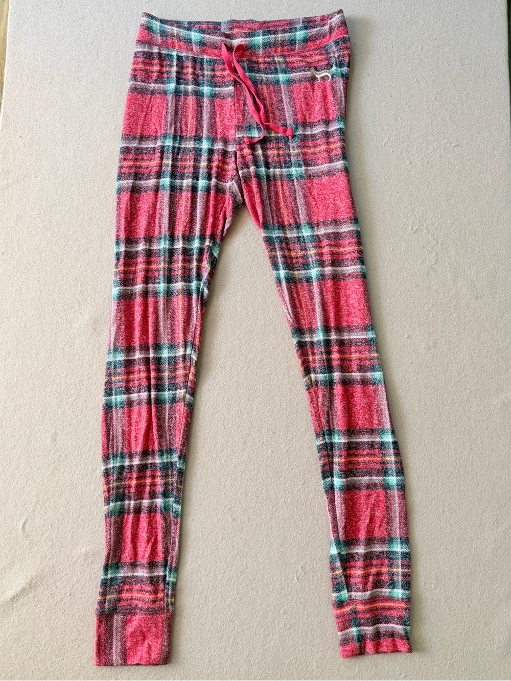 Y2K Victoria's Secret PINK plaid pajama petite small gold dog embroidered logo